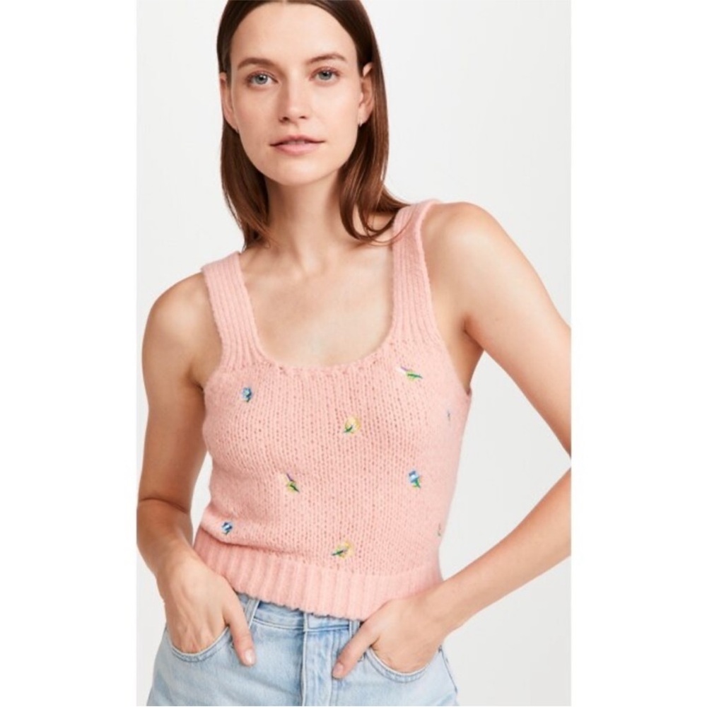 English Factory Pink Cropped Knit Tank Floral Embroidery